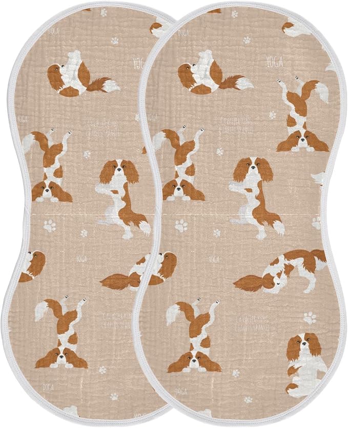 Yoga Cavalier King Charles Spaniel Dog Muslin Burp Cloths for Baby 2 Pack 100% Cotton Baby Washcloths Bibs for Boy Girl