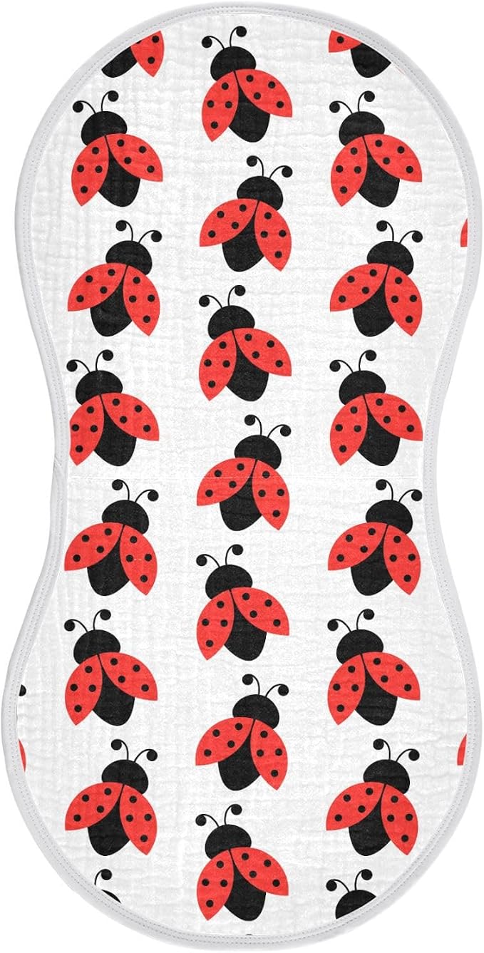 vvfelixl Baby Burp Cloths Cute Ladybug Pattern Baby Newborn Cotton Burping Cloths Set Baby Washcloths 4 Pack White