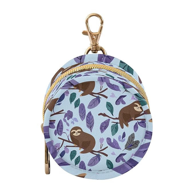 Pacifier Holder with Clip Pacifier Case for Diaper Bag Round Baby Pacifier Pouch Box Bag Portable Cartoon Sloths Branch Purple