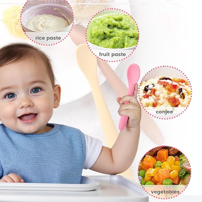 HANSGO 8-Piece Silicone Baby Spoons, First Stage Infant Self Feeding Spoons, Soft-Tip Gentle on Gums, Baby Utensils, Infant Training Spoon, Dishwasher Safe & Boil-proof