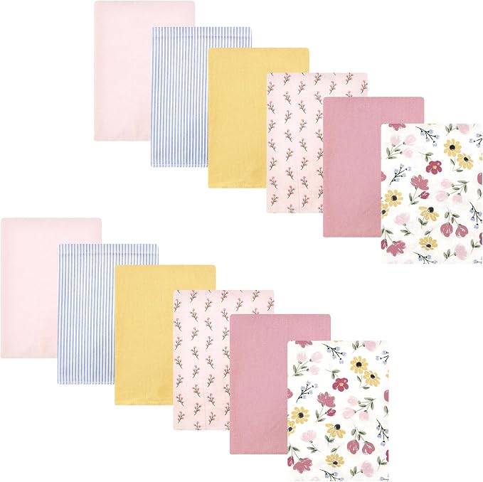 Hudson Baby Unisex Baby Cotton Flannel Burp Cloths Bundle, Soft Painted Floral, One Size