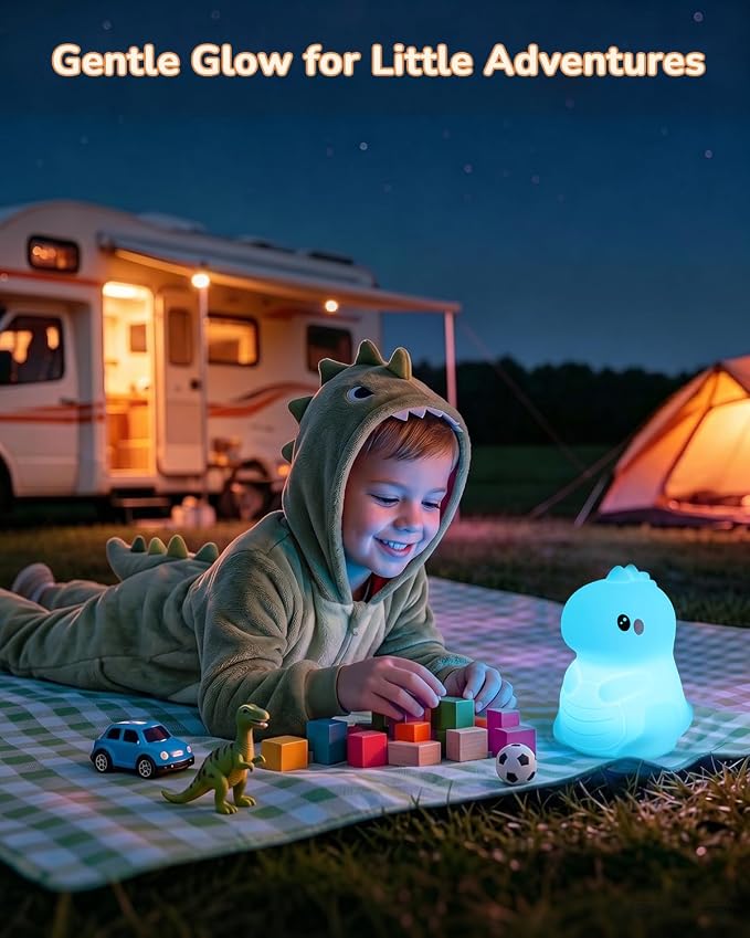 Night Light for Kids, LED Dinosaurs Squishy Animal Lamp for Baby, Soft Silicone Dimmable Bedside Touch Light with Timer, Battery Rechargeable Nightlight Boys Gifts Cute Room Decor