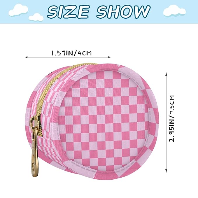 Pacifier Holder with Clip Pacifier Case for Diaper Bag Round Baby Pacifier Pouch Box Bag Portable Checkered Pink