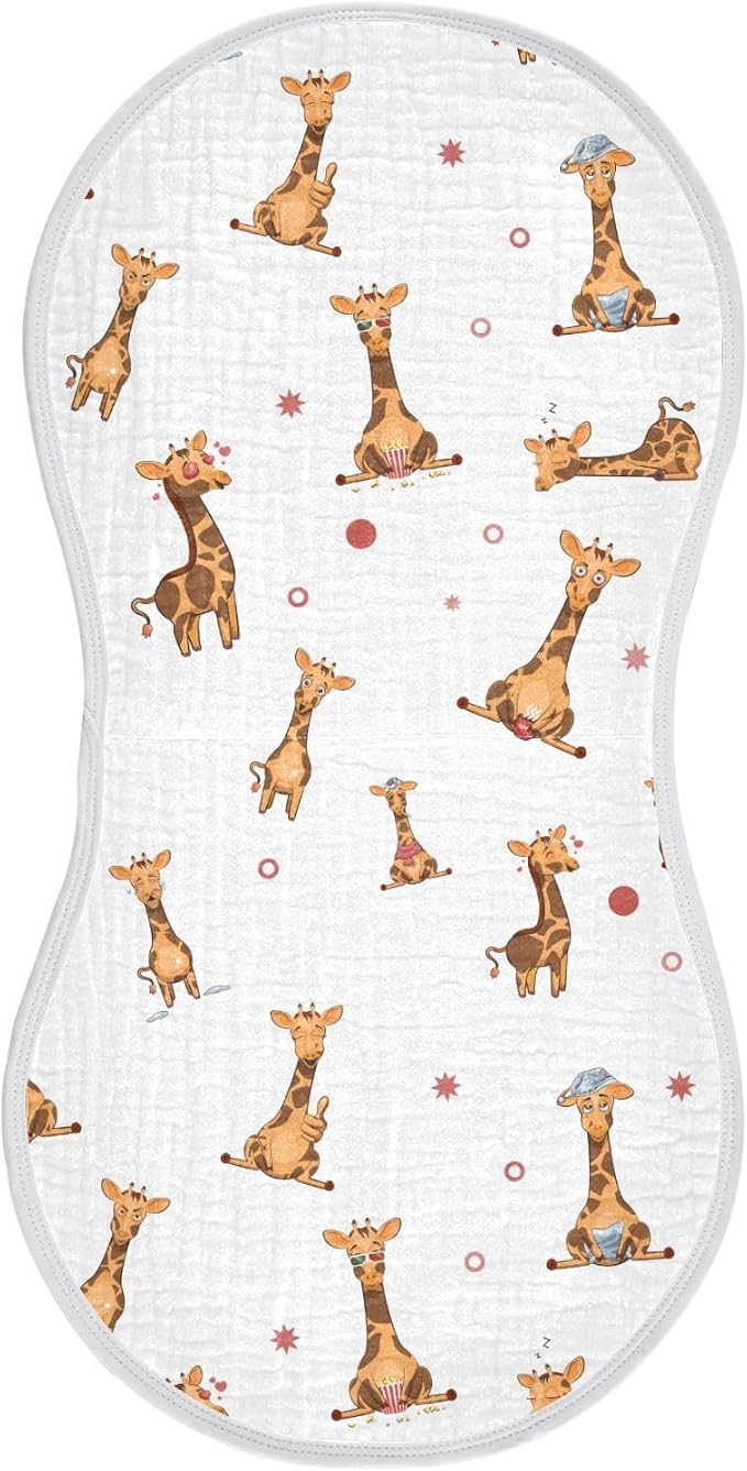 vvfelixl Burp Cloths Funny Giraffe Emotions for Baby Boy Girls Baby Washcloths Burp Rags 1 Pack White