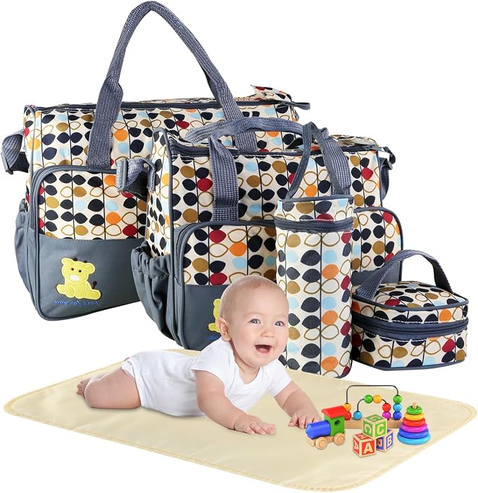5PCS Baby Nappy Diaper Bags Set Mummy Diaper Shoulder Bags