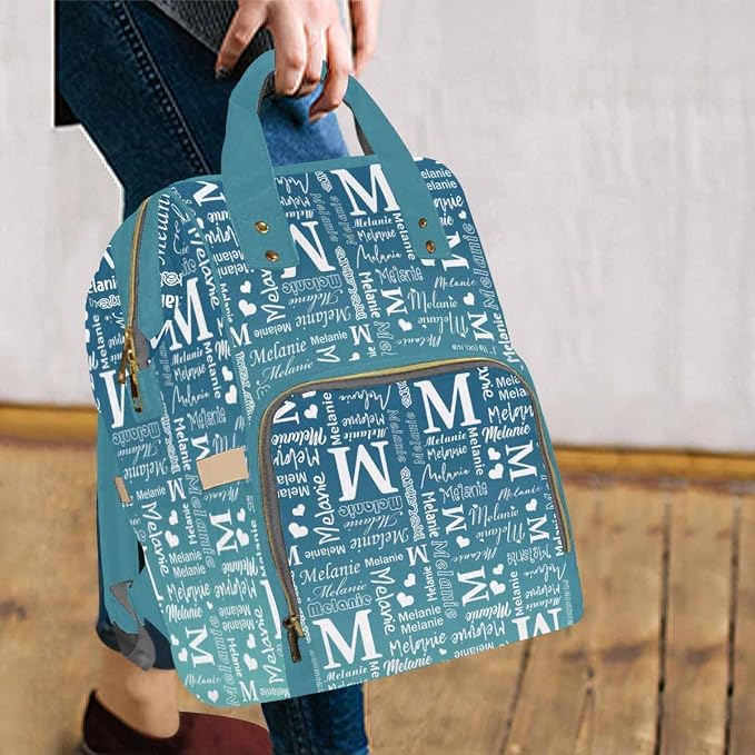 InterestPrint Personalized Diaper Bag with Name Custom Blue Gradient Monogram Nursing Bag Customized Logo Text Shoulder Bag Backpack Casual Daypack Bag for Sister BFF Shopping Present