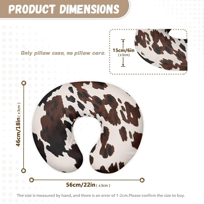 Brown Cow Print Newborn Nursing Pillow Support Case Stain Resistant Skin-Friendly Replacement Nursing Pillow Cover for Bottle and Breastfeeding, New Parents Gift