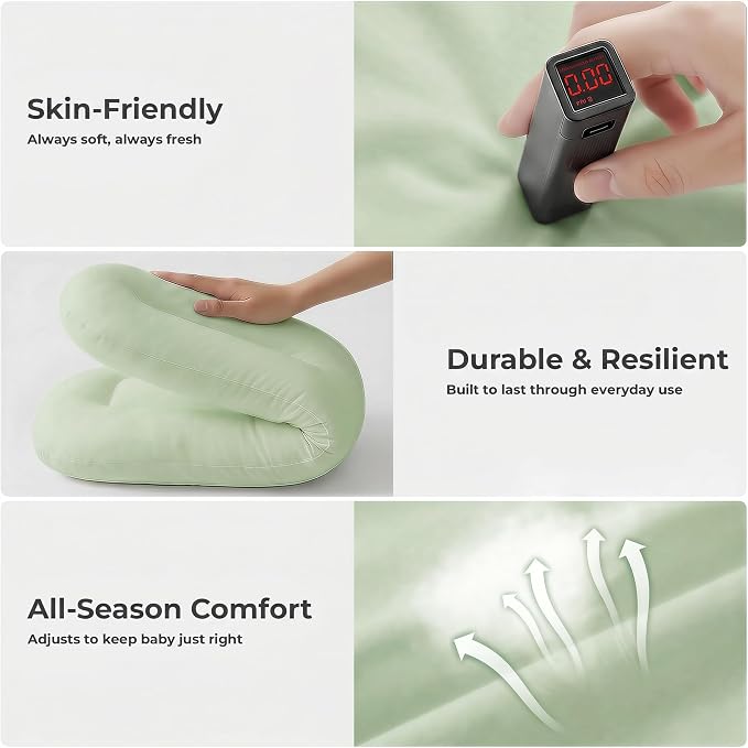 Infant Support Cushion - Baby Support Cushion for Newborn, 0-24 Months, Breathable Cotton Tummy Time Mat, Supervised Use, Portable Newborn Essentials for Home and Travel, Sage Green (Cover Included)