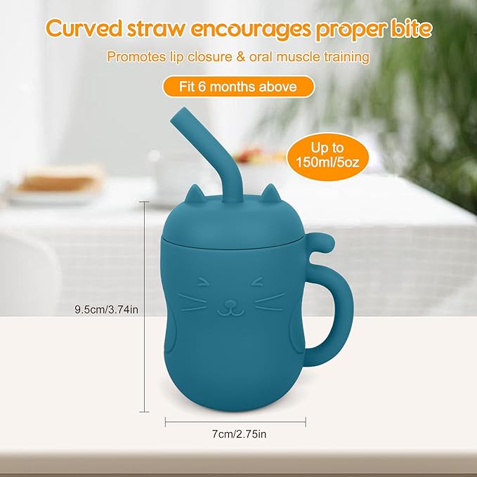 MCGMITT Silicone Baby Sippy Cup, 5oz Spill Proof Straw Cup for Infants Kids 6 12 18 Months, BPA Free Non Toxic Toddlers Training Cup with Handle, Soft Chew-Resistant Straw, Microwave & Dishwasher Safe