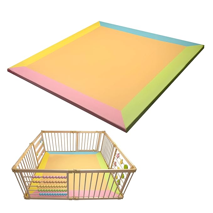 Zety Compatible Baby Play Mat - PU Leather Baby Playpen Mat - Waterproof Baby Play Mats for Floor - 1.5" Thick High Density Foam Play Mat (Colored, 8-Panel) (Colored, 8-Panel)