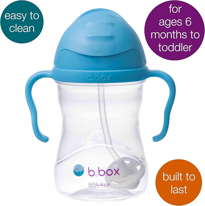 b.box Sippy Cup with Weighted Straw. Leak & Spill Proof. Easy Grip. BPA Free, Dishwasher Safe. Sip from Any Angle. Ideal for Babies 6m+ to Toddlers. (Blueberry, 8oz)