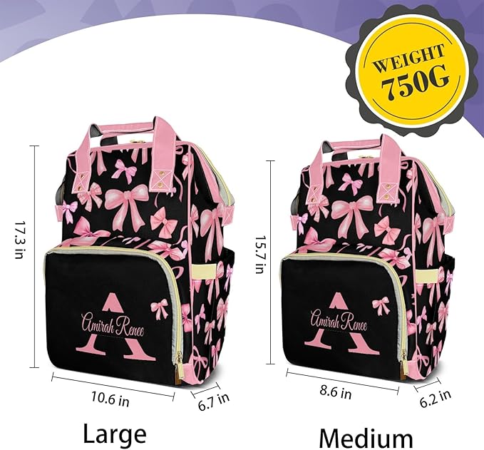 Custom Baby Diaper Bag with Name, Personalized Diaper Backpack for Mom, Waterproof Travel Bag for Girl or Boy Gift