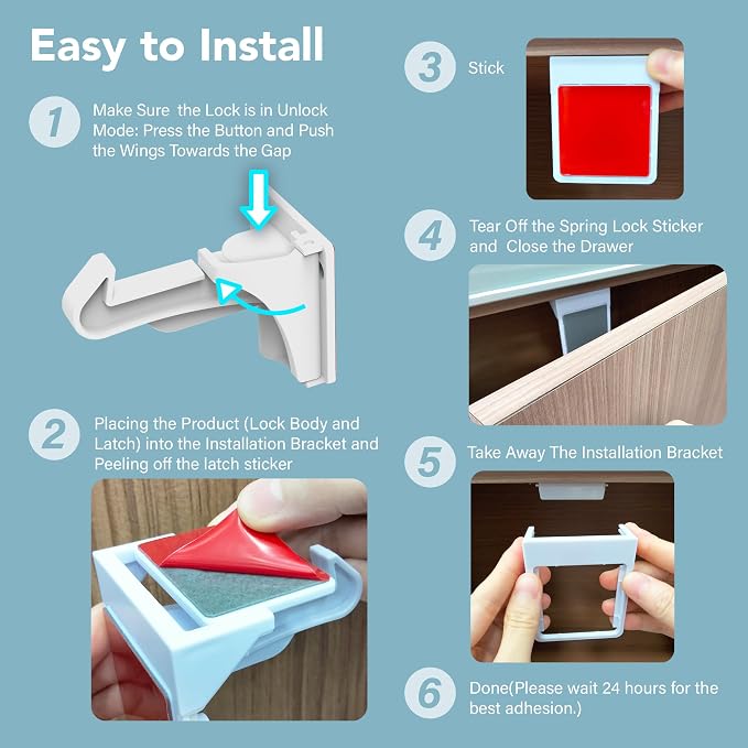 12 Pack Invisible Baby Proofing Cabinet Locks, Drawer Locks, Child Safety Cabinet Latches, On/Off Switch, Strong Adhesive Easy Installation, No Drilling or Tool Needed, White