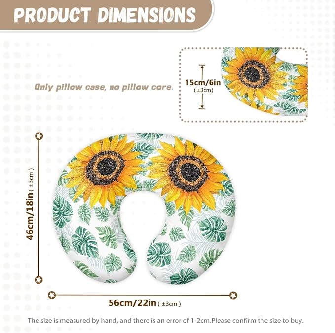 Sunflower Print Nursing Pillow Covers for Bebe Girls and Boys Breathable Nursing Pillow Slipcover Baby Pillow Cover Feeding Position Support White (Cover Only)