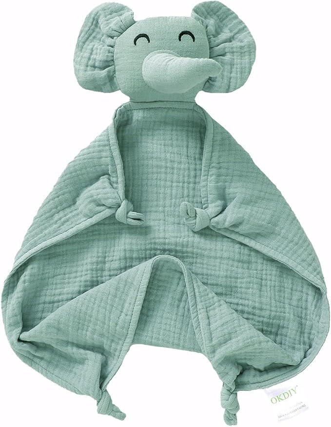 Organic Elephant Lovey for Babies - Muslin Security Blanket, Soft Snuggle Animal for Newborn - Gift for Boys and Girls (Green)