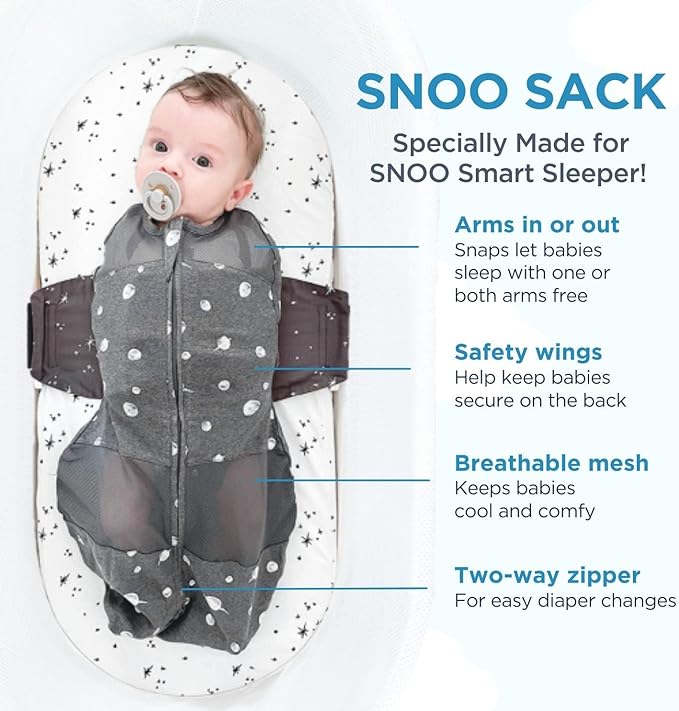 Happiest Baby SNOO Sleep Sack - 100% Organic Cotton Baby Swaddle Blanket - Doctor Designed Promotes Healthy Hip Development (Rose Planets, Large)
