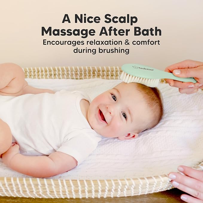Wooden Baby Hair Brush for Toddler Girls, Boys - Cradle Cap Brush for Babies, Soft Goat Bristles, Perfect Gentle Scalp Newborn Comb for Infant, Girls, Boys, Bath Essentials (Sage, Regular)