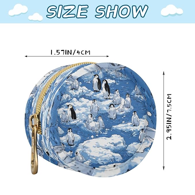 Pacifier Holder with Clip Pacifier Case for Diaper Bag Round Baby Pacifier Pouch Box Bag Portable Blue Penguins Ice Floes Snow Water