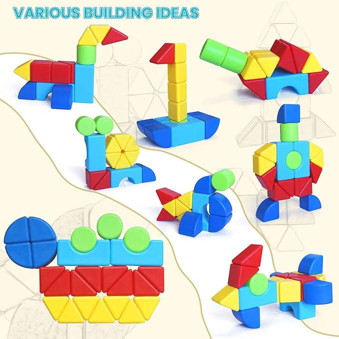 Assorted Shapes Magnetic Building Blocks, 1.65-Inch Large Magnetic Block Set for Toddlers Ages 4+, 24PCS Educational Construction Kit for Boys and Girls