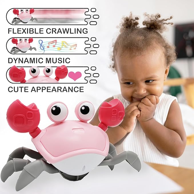 Pbooo Tummy Time Crawling Crab Baby Toy 3-6 Months Learning Walking Dancing Crab Toys for Babies 6-12 9-12 12-18 Months,Infant Toddler Development Toys Age 1-2 1st Birthday Gift
