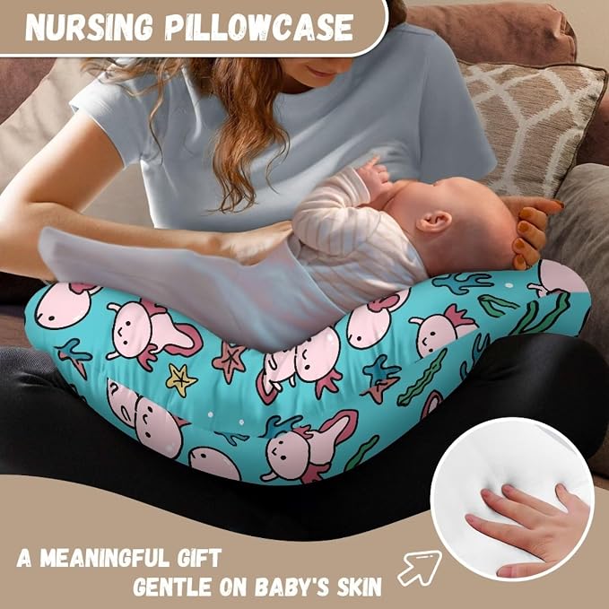 Nursing Pillow Cover Blue Axolotl Breast Feeding Pillows for Babies Boys & Girls Soft Breathable Nursing Pillow Case U Shaped Nursing Pillow Slipcovers for Breastfeeding Mom