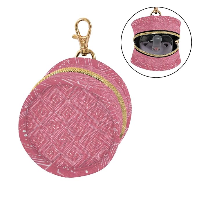 Pacifier Holder with Clip Pacifier Case for Diaper Bag Round Baby Pacifier Pouch Box Bag Portable Bright Pink Diamond Grid