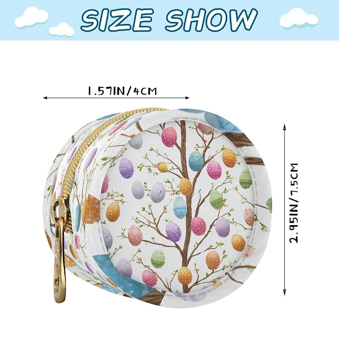 Pacifier Holder with Clip Pacifier Case for Diaper Bag Round Baby Pacifier Pouch Box Bag Portable White Easter Egg Tree