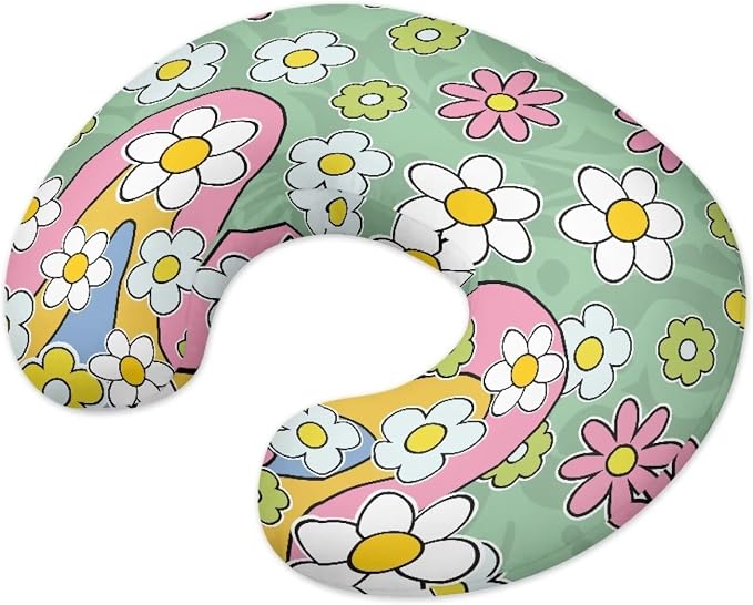 Hippie Flowers Nursing Pillow Detachable Newborn Original Breastfeeding Slipcover Case and Positioner Washable Head Support Protector Cushion Essential with Hidden Zipper Easy Care