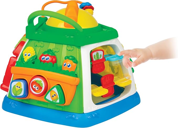 winfun Lil Greenthumb Activity Cube for Babies 6 Months+ | Educational Toy with Lights, Music, Shape Sorter, Spinners, Sliding Animals | CPS Stage 2 Learning Toy | Battery Operated Fun