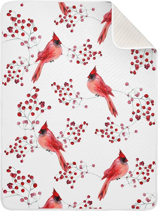 Ollabaky Cute Red Birds Baby Blanket for Boys Girls Cotton Throw Blanket Swaddle Blanket for Crib Stroller Nursery Receiving Blanket Infant Toddler Unisex 30"x40"