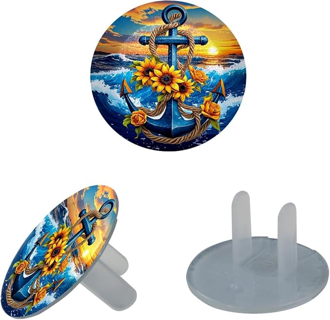 Anchor Sunflower 12 Packs Outlet Covers Child Proof Plug Protector, Safety Outlet Plugs Covers, 2-Prong Wall Socket Protection Caps, Round Electrical Wall Receptacle for Home Office