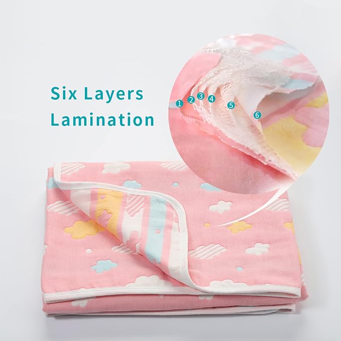 TONWHAR Muslin Baby Blankets,6-Layer Cotton Gauze, Soft and Breathable Baby Quilt,Kids Summer Blanket,Baby Bath Towel (Cloud)