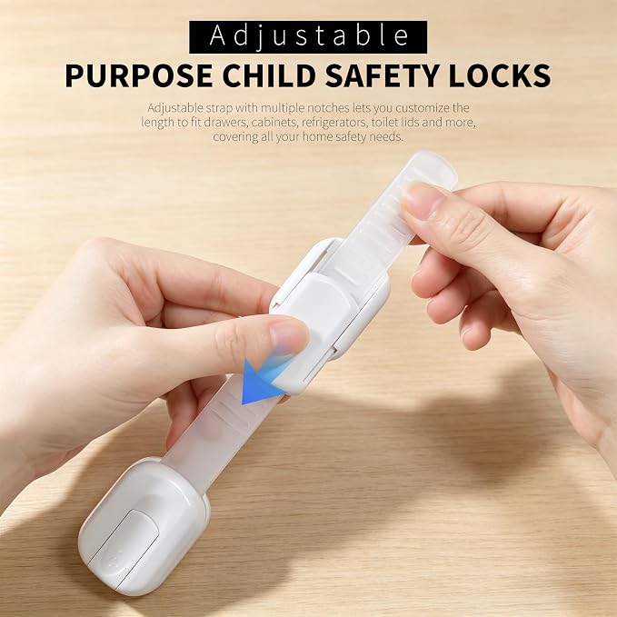 Baby Safety Locks for Cabinets & Drawers (10 Pack) – Child Proof Cabinet Locks with Strong 3M Adhesive, No Drill Safety Latches for Kitchen, Bathroom, Fridge & Cupboards