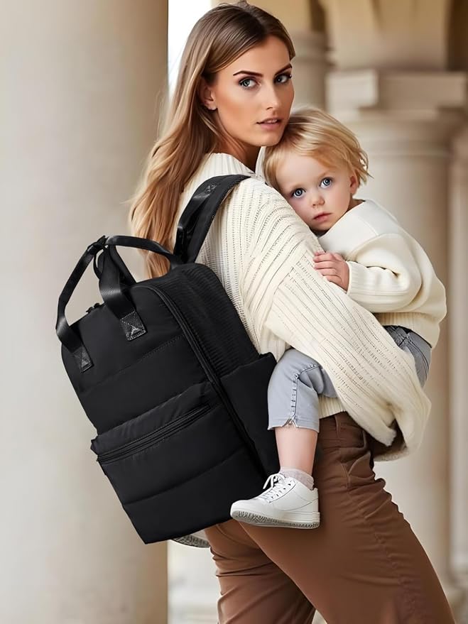 MOMINSIDE Diaper Bag Backpack - Baby Essentials Travel Tote - Baby Diaper Bag, Travel Essentials Baby Bag Diaper Bags with Changing Pad, Stroller Straps，15 Pockets,4 Insulated Pockets,Black