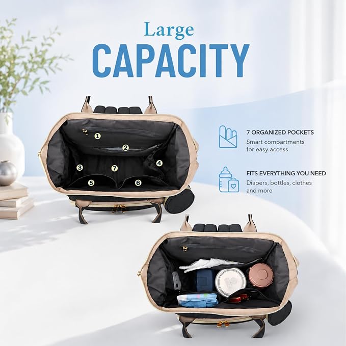 Baby Diaper Backpack with Changing Pad, Waterproof, USB Port, Large Capacity (Black)