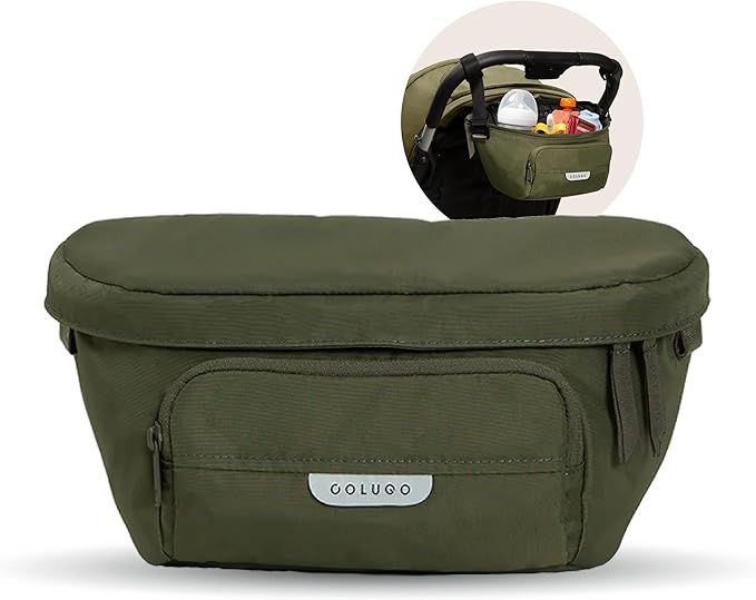 Colugo On-The-Go Stroller Organizer Insert with Zipper, Caddy with Cup Holder, Stroller Accessories for Parents specially designed to fit to your stroller with Non Slip Straps (Olive)