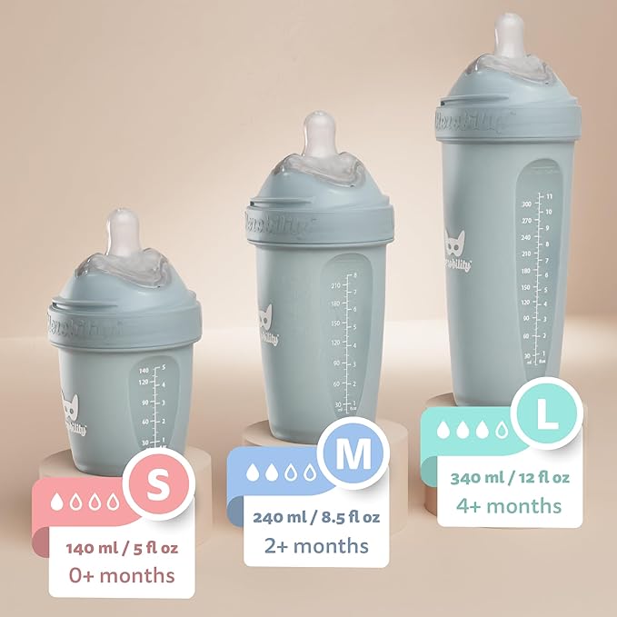 Herobility Anti-Colic Baby Bottles 12 fl oz/340ml - Pack of 3 Plastic Baby Bottles, Fast Flow Plastic Bottles, Breast-Shaped Teat for Breastfed Babies, Small Baby Bottles, Swedish Design, Supergirl