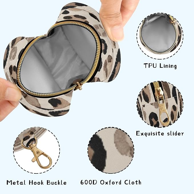 Pacifier Holder Leopard Print Pacifier Storage Case with Zipper & Metal Hook Buckle Portable Container for Baby Binky