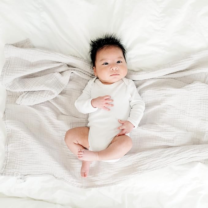 Goobie Baby Organic Muslin Swaddle Blanket, 100% Certified Organic Cotton, Ultra Soft & Breathable, Oversized 47 X 47 Inches for Easy Swaddling, Multi-Use Blanket for Nursing & More (Dove Gray)
