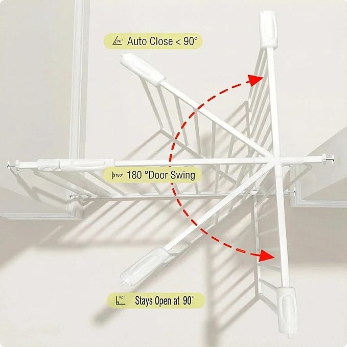 Extra Wide Baby Gate 53-57.5 Inch, Tension Mounted No Drilling, Auto Close Indoor Safety Gate for Stairs & Doorways - Metal Design for Kids and Pets, White