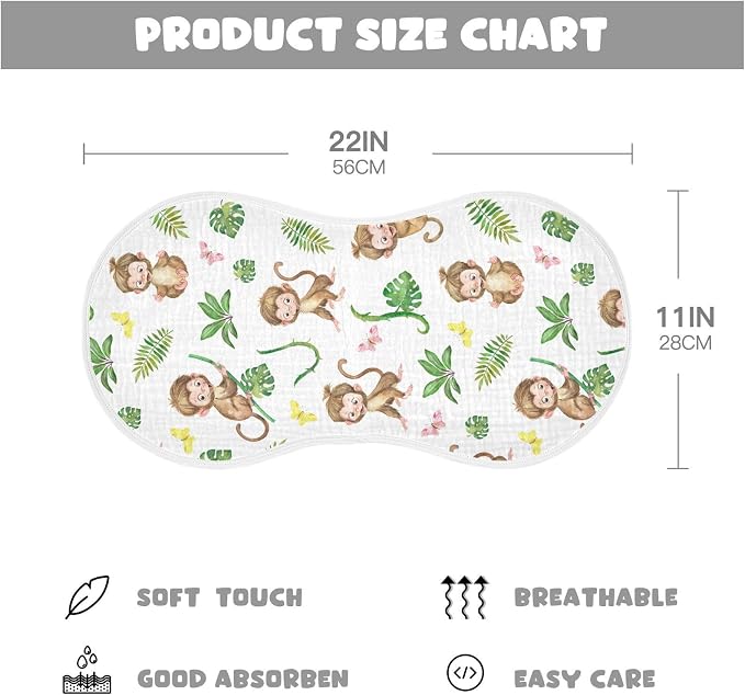 vvfelixl Burp Cloths Monkey Baby for Baby Boy Girls Baby Washcloths Burp Rags 1 Pack White