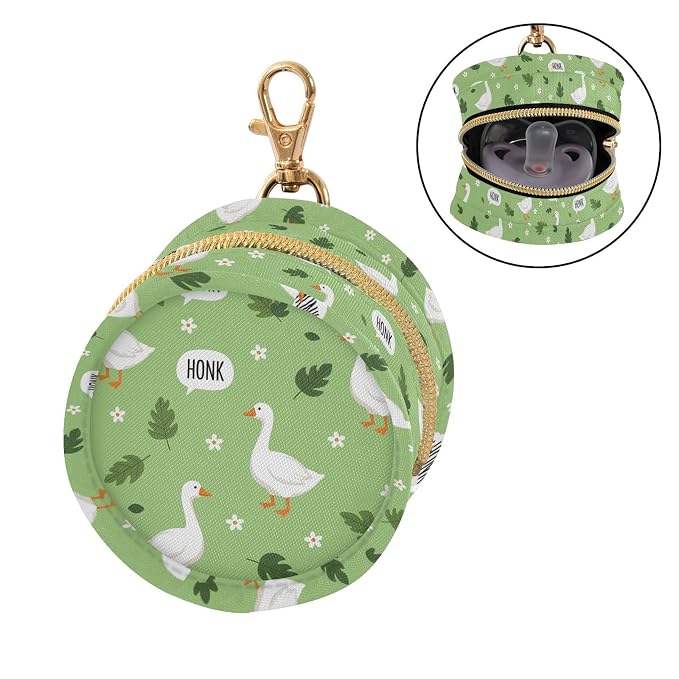 Cartoon Goose Flower Leaves Pattern Pacifier Holder Case for Diaper Bag Portable Travel Pacifier Storage Case with Clip Newborn Baby Pouch for Baby Girls Boys Outdoor Purse