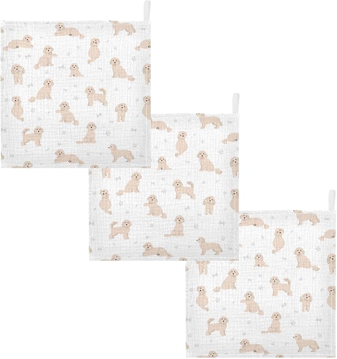 vvfelixl Baby Cotton Washcloths Cavapoo Mix Breed Pattern Infants Bath Towel for Unisex Face Towels for Newborn, Natural Baby Wipes Delicate Skin, 11.8 X 11.8 inch, one sizex5