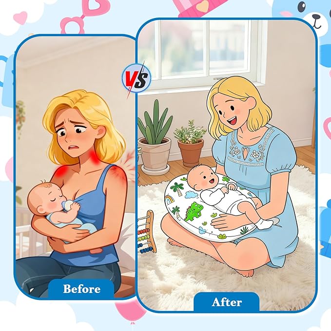 Nursing Pillow ??Ergonomic Breastfeeding & Bottle Feeding Support, Standard Size, Breathable with Washable Cover, Hypoallergenic, Ideal for Tummy Time and Sitting Support