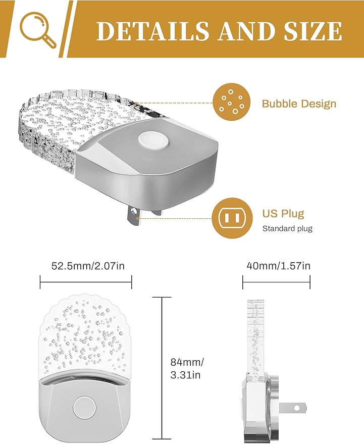 DORESshop 8-Color RGB LED Night Lights Plug Into Wall [2 Pack], Color Changing RGB LED Night Light with Dusk to Dawn Sensor for Bathroom Decor, Chrome Cover