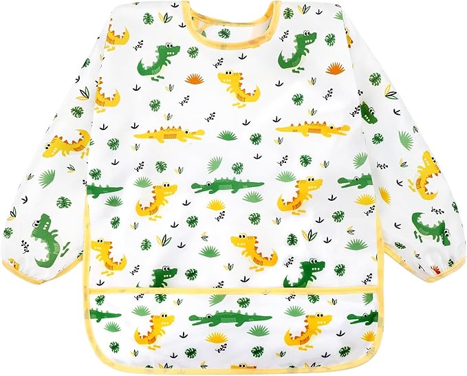 Accmor 5 Pack Long Sleeve Bibs, Baby Smock Waterproof Sleeved Bib Smock for Baby Toddler 6-36 Months