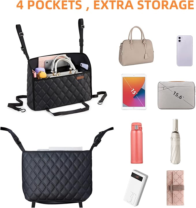 WLLWOO WLLWOO Car Net Pocket Handbag Holder Between Seats Back Storage Organizer Purse Holder for Console Front Seat Storage Barrier
