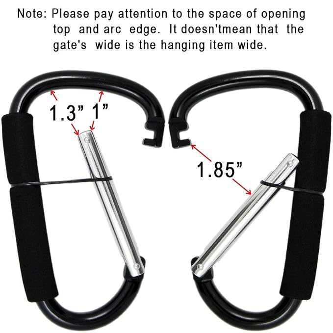 Stroller Hooks by Baby,2 pcs Carabiner Stroller Hook Organizer for Hanging Purses, Diaper Bag, Shopping Bags. Clip Fits Single/Twin Travel Systems, Car Seats and Joggers (Black)