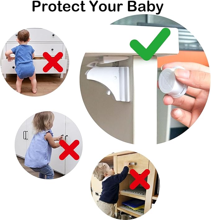 12p Child Safety Magnetic Cabinet Locks Baby Proofing Cabinet Latch Locks with Adhesive No Drill Easy Installation for Cabinets Drawers Doors