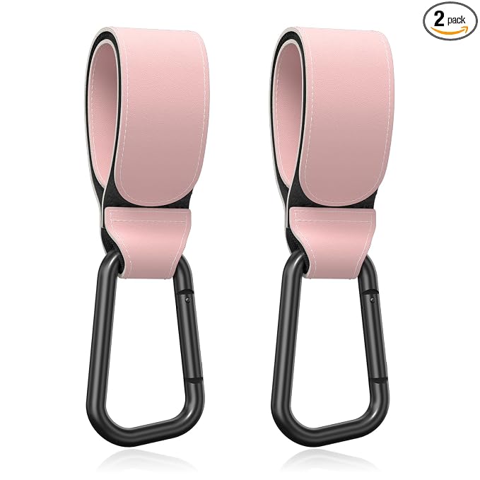 Baby Stroller Hooks for Hanging Bags, Universal Stroller Clips Accessories, Mommy Hook for Diaper Bag, Shopping Cart, Purse, Backpack - 2 Pack, Pink